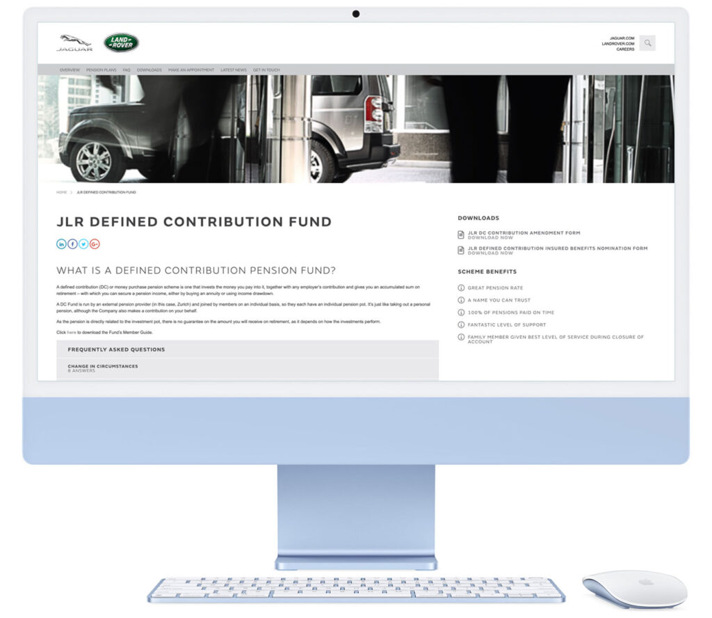 jaguar landrover pensions website design colab digital